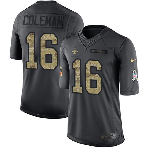 Nike Saints #16 Brandon Coleman Black Men's Stitched NFL Limited 2016 Salute To Service Jersey - Click Image to Close